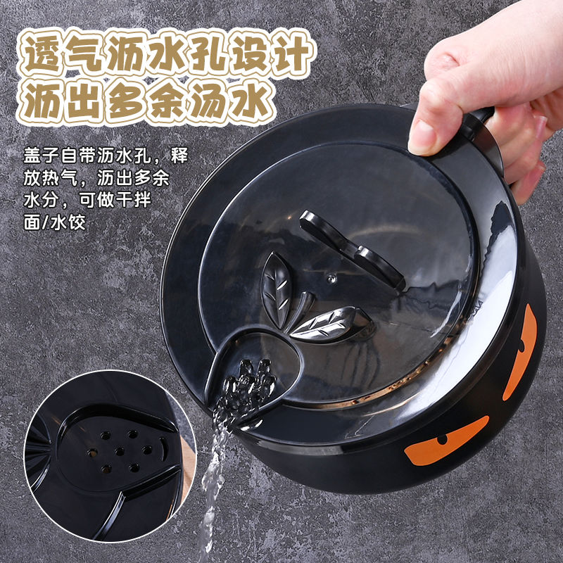 304日式不锈钢泡面碗大容量可沥水宿舍饭碗筷套装学生ins饭盒带盖
