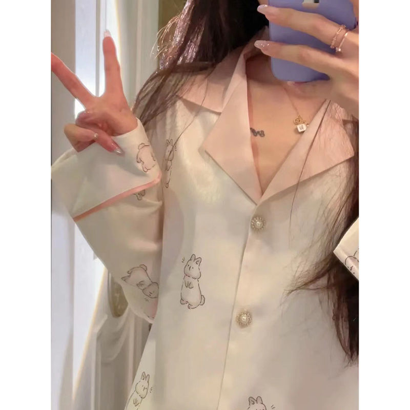 春秋款睡衣女秋季冰絲長袖兩件套女士2023年新款夏薄款絲綢家居服