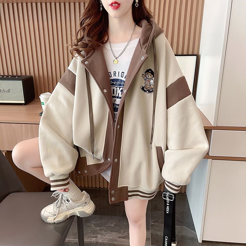 美式vintage外套女春秋薄款設計感小眾連帽開衫衛衣ins潮休閒百搭