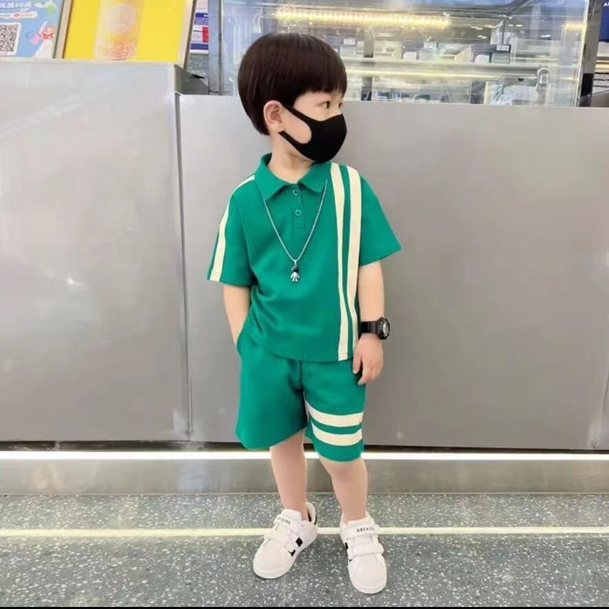男童夏裝套裝洋氣時尚POLO領衣服短褲一整套男孩子2023新款兩件套