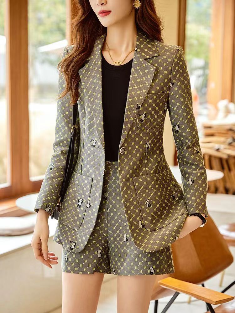 High-end small  spring and summer new foreign style casual suit shorts suit houndstooth small fragrance temperament