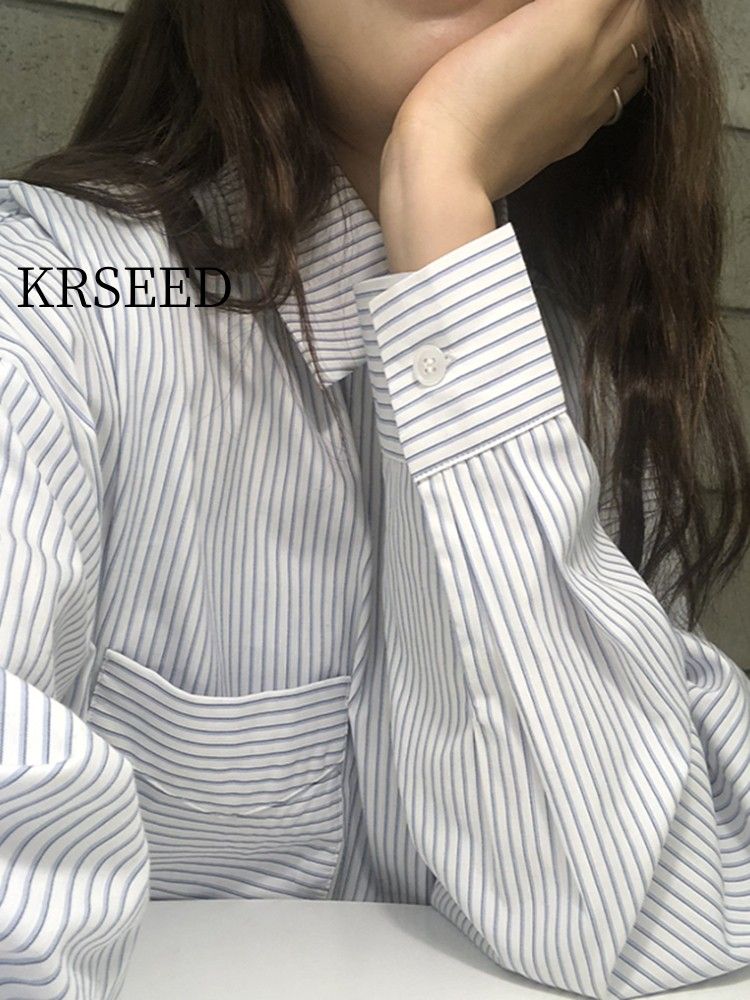 KRSEED白色疊穿條紋襯衫女春秋新款設計感上衣寬鬆內搭打底襯衫女