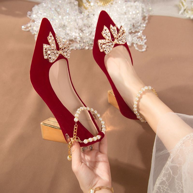 秀禾服新娘结婚鞋2023新款不累脚粗跟中式高跟婚纱两穿孕妇敬酒鞋