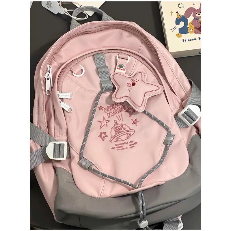 2023 Planet Rabbit homemade cute toffee rabbit backpack for schoolgirls with star pendant, lightweight schoolbag, sweet