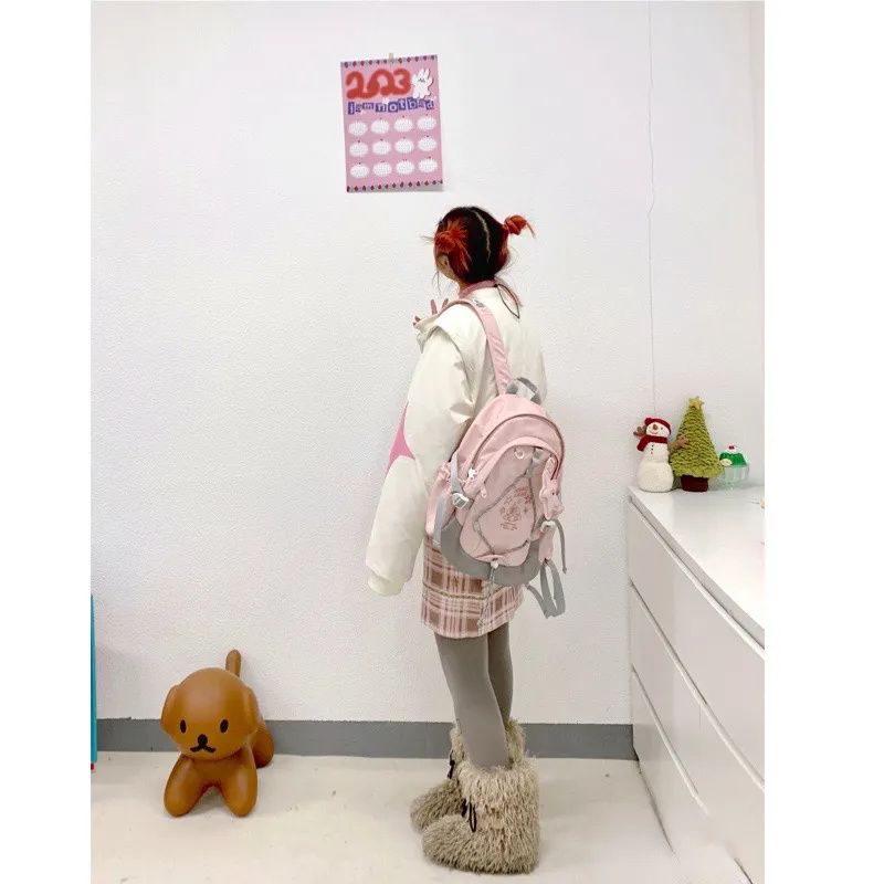 2023 Planet Rabbit homemade cute toffee rabbit backpack for schoolgirls with star pendant, lightweight schoolbag, sweet