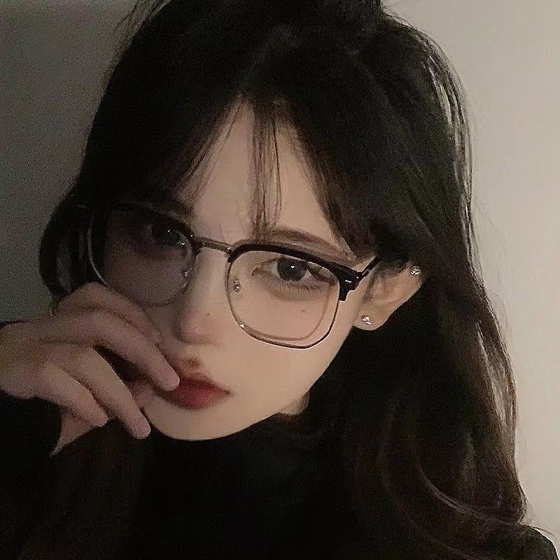 Gentle half-frame glasses for short-sighted women with prescription, retro, plain-faced, round face, anti-blue light radiation, stylish men