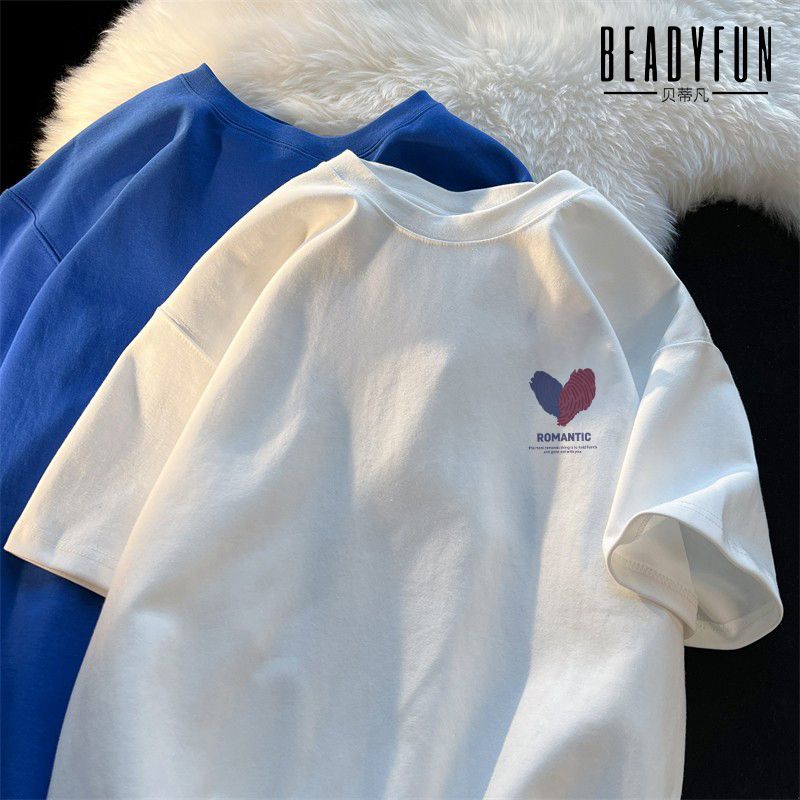 BEADYFUN夏季美式純棉短袖t恤男女寬鬆韓版新款小眾chic簡約上衣