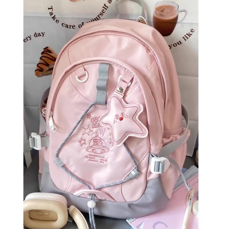 2023 Planet Rabbit homemade cute toffee rabbit backpack for schoolgirls with star pendant, lightweight schoolbag, sweet