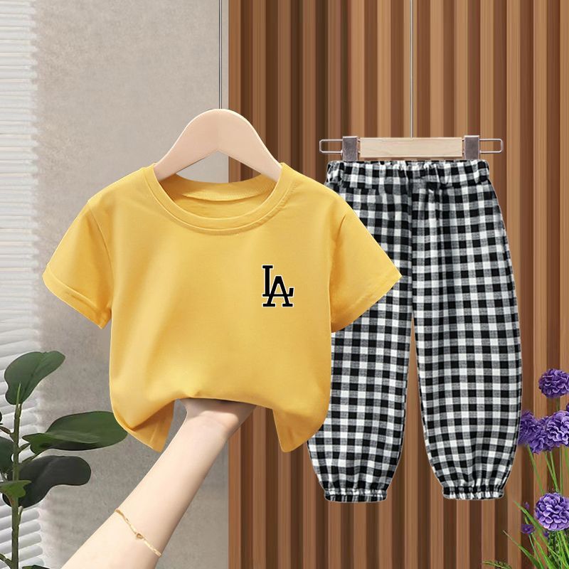 儿童夏季T恤套装男童时尚休闲衣服新款女孩韩版短袖裤子两件套潮