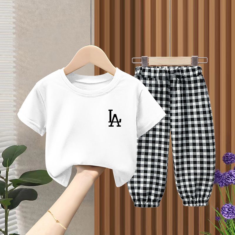 儿童夏季T恤套装男童时尚休闲衣服新款女孩韩版短袖裤子两件套潮