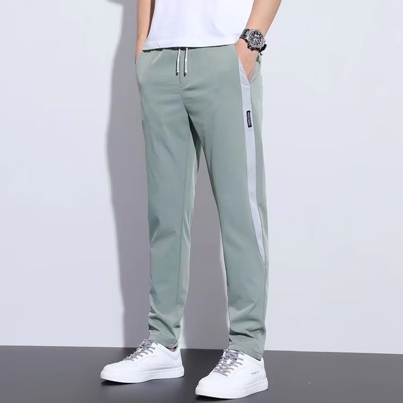 新款冰丝裤子男夏季薄款修身直筒松紧大码速干弹力休闲潮运动长裤