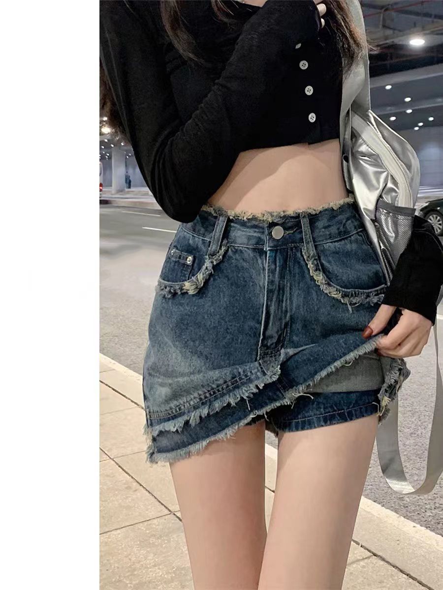 YSYOURS毛邊半身牛仔裙女高腰春夏設計感百搭包臀大碼胖MMA字短裙