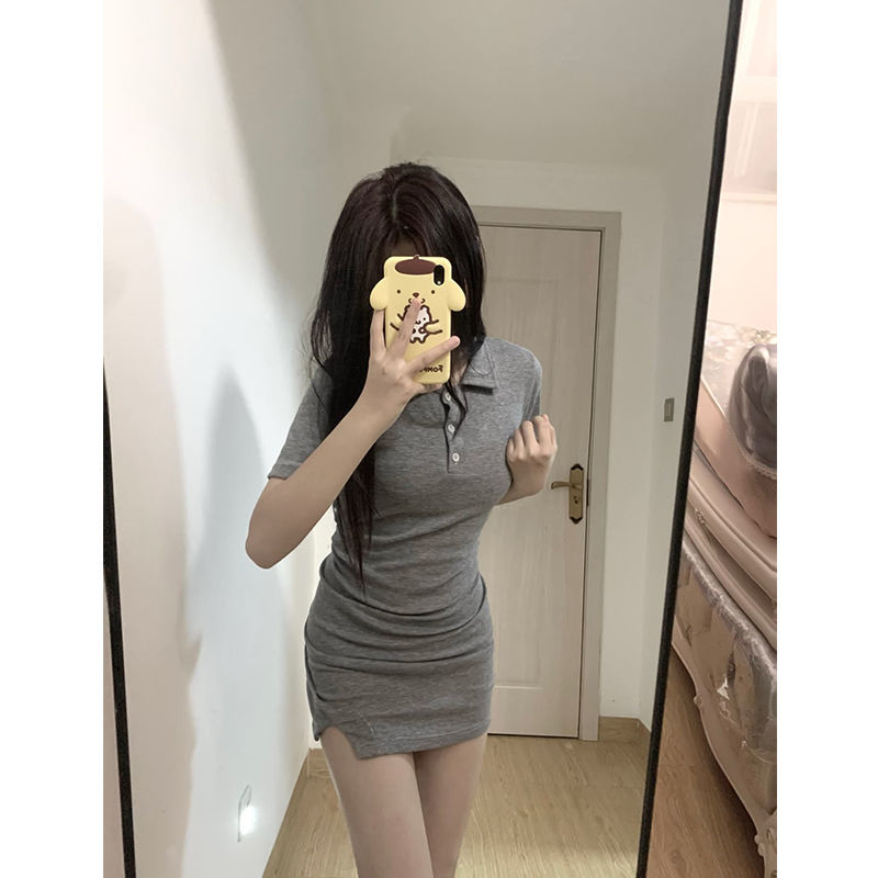 Sexy gentle wind polo collar petite dress 2023 spring and autumn self-cultivation super fairy ins sweet hot girl skirt
