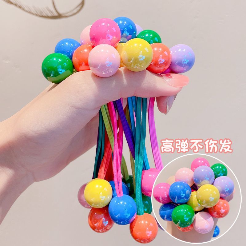 Korean version of children's candy-colored hair bands tied into ponytails with cute round balls and colorful rubber bands for children to tie their hair