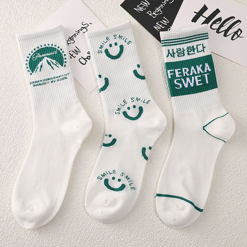 袜子女夏季学生韩版中筒白色森系女生高颜值绿色长筒袜ins潮百搭
