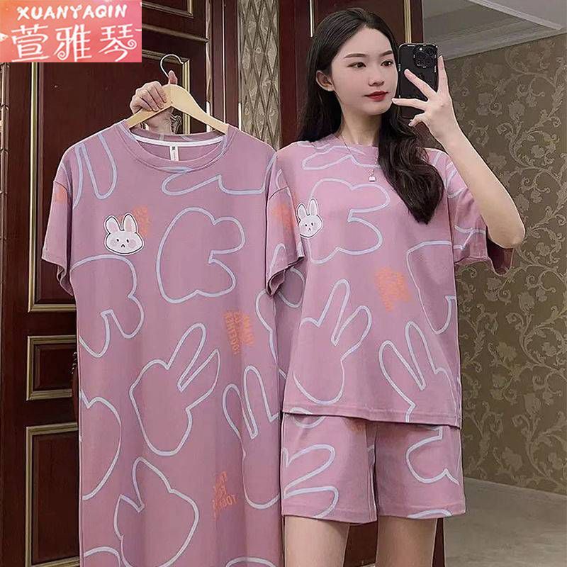 [Three-piece set] new pajamas women's summer short-sleeved sweet student large size summer nightdress home service suit