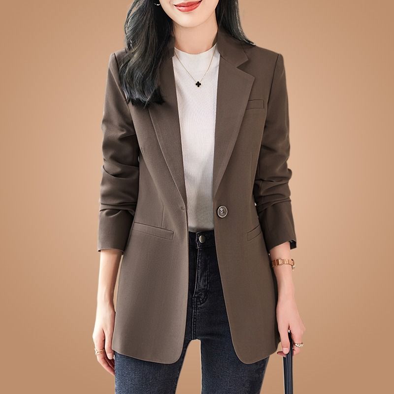 Coffee color suit jacket female spring and autumn 2023 new fashion casual western style age reduction all-match large size small suit jacket