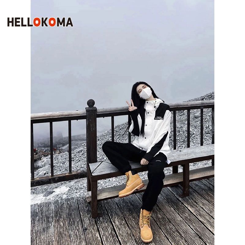 HK windproof and waterproof American style hiphop white stitching jacket female  new couple outfit ins tide