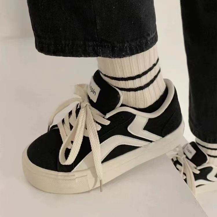 American simple canvas shoes women's original bone shoes  spring net red trend niche students casual small black shoes