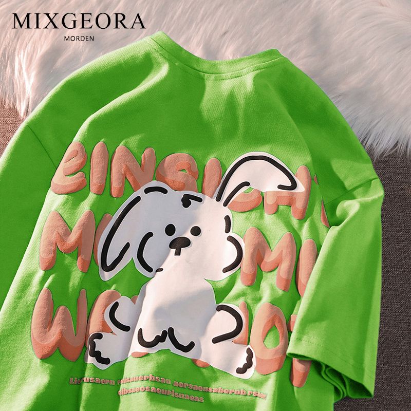 MIXGEORA法式高街純棉短袖男寬鬆潮流帥氣時尚T恤情侶圓領上衣