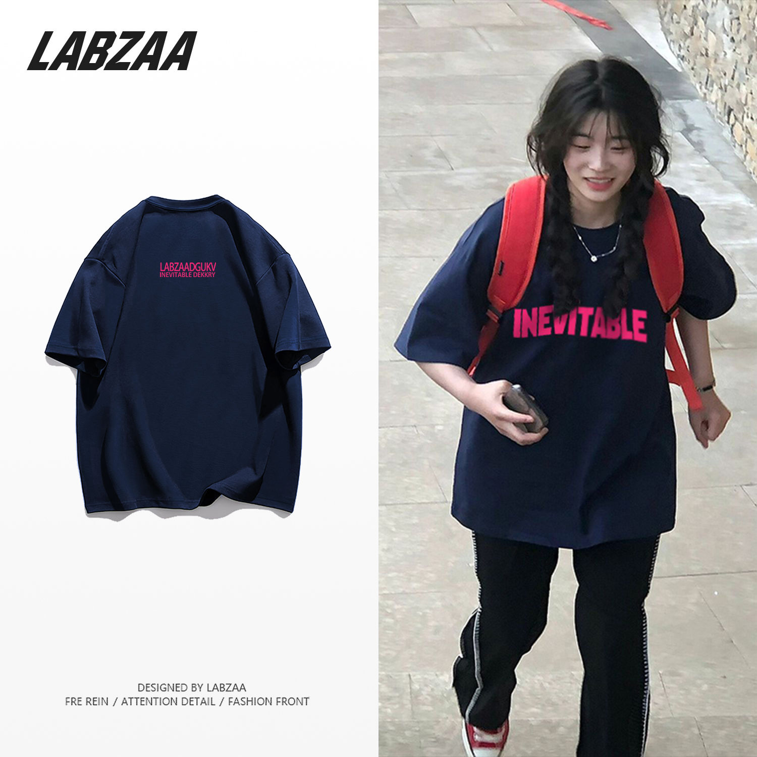 LABZAA cotton short-sleeved T-shirt women's street tide brand letter printing summer new student loose all-match top