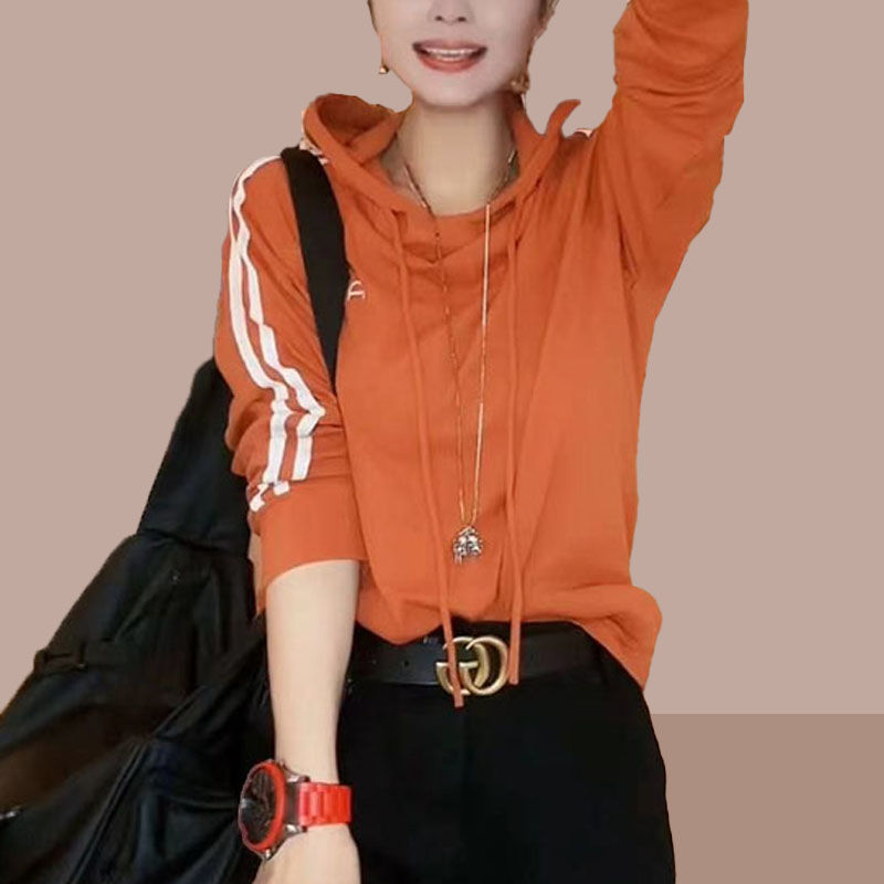 Korean version stitching hooded thin long-sleeved sweater women's 2023 spring new loose all-match pullover long-sleeved top tide