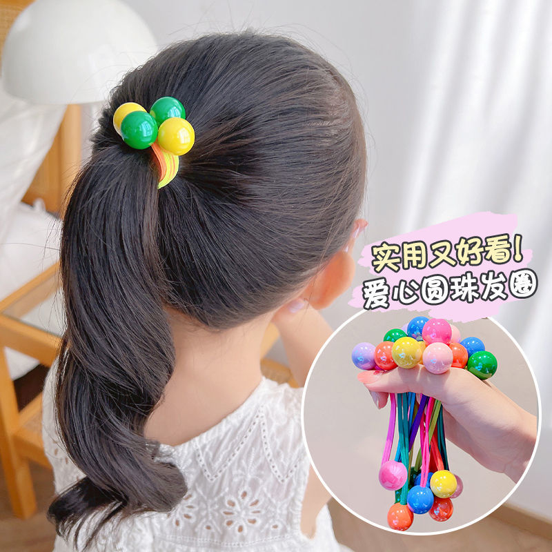 Korean version of children's candy-colored hair bands tied into ponytails with cute round balls and colorful rubber bands for children to tie their hair