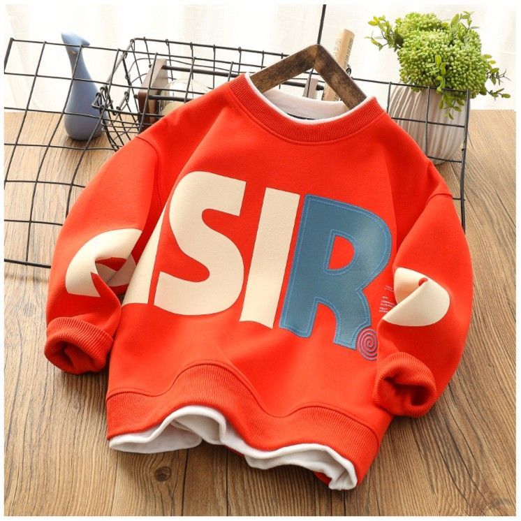 Boys fake two-piece sweater loose children's clothing  spring and autumn new children's round neck shirt long-sleeved sports print top