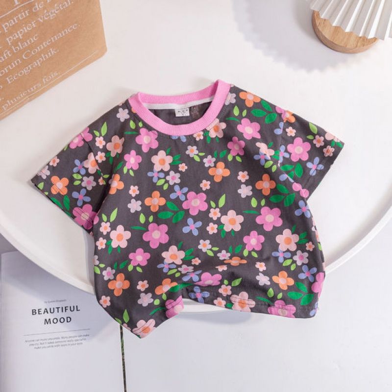 100% cotton children's boys and girls 2023 summer new tie-dye floral quick-drying breathable short-sleeved T-shirt top