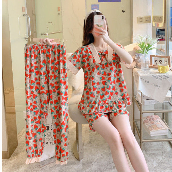Pajamas women's spring and autumn new long-sleeved trousers Korean version of sweet princess wind student cute two-piece pajamas home service