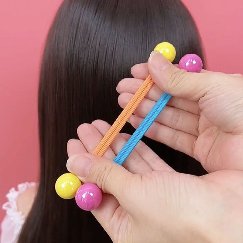 Korean version of children's candy-colored hair bands tied into ponytails with cute round balls and colorful rubber bands for children to tie their hair