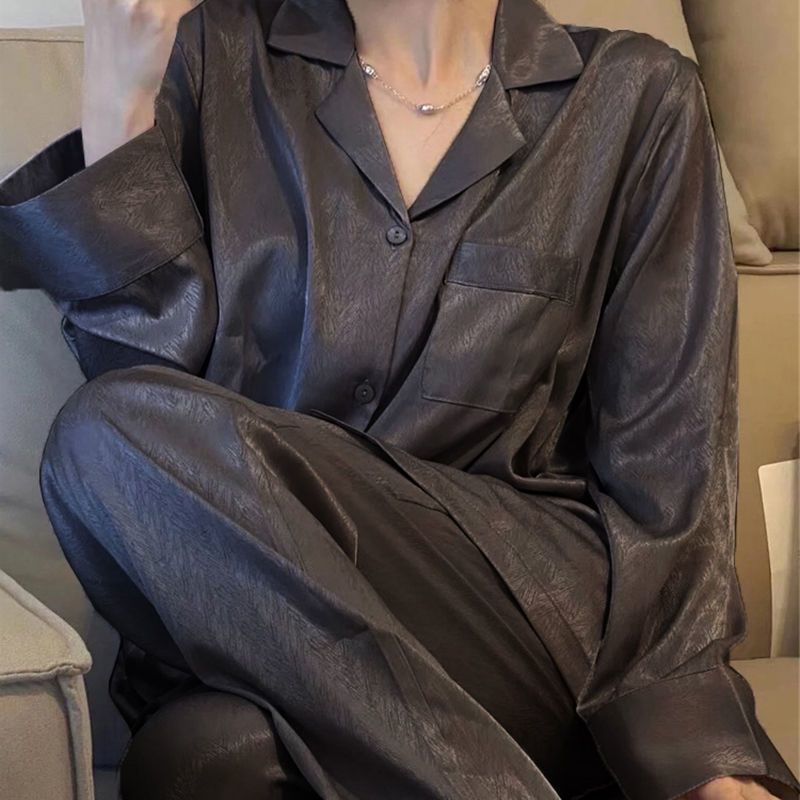 法式高級感睡衣女春秋季冰絲薄款氣質長袖長褲絲綢套裝新款家居服