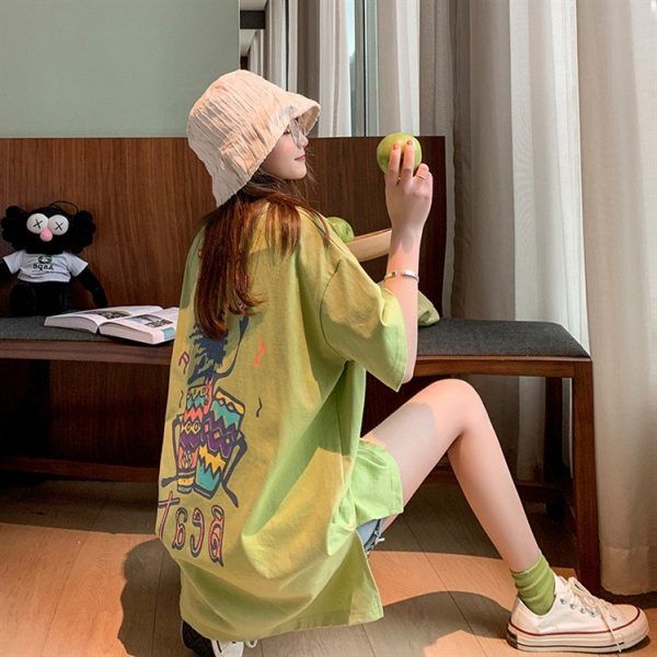 Slit short-sleeved T-shirt women's summer large size Korean version loose mid-length cover belly 200 catties 300 women's top fat mm