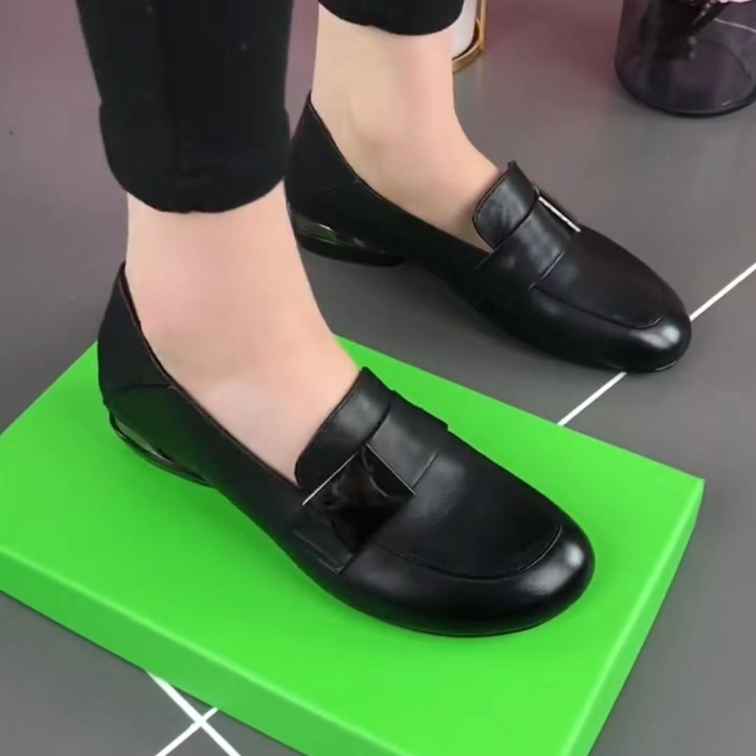高檔單鞋女新款低跟軟皮百搭英倫皮鞋上班軟底鞋超軟豆豆鞋工作鞋