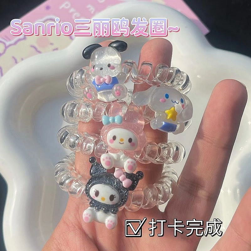 可愛三麗鷗電話線發圈玉桂狗庫洛米卡通頭繩送男友女朋友小皮筋