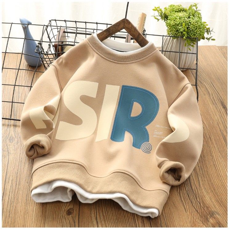 Boys fake two-piece sweater loose children's clothing  spring and autumn new children's round neck shirt long-sleeved sports print top