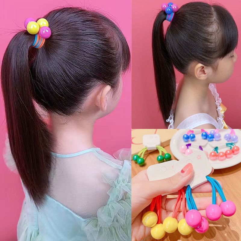 Korean version of children's candy-colored hair bands tied into ponytails with cute round balls and colorful rubber bands for children to tie their hair