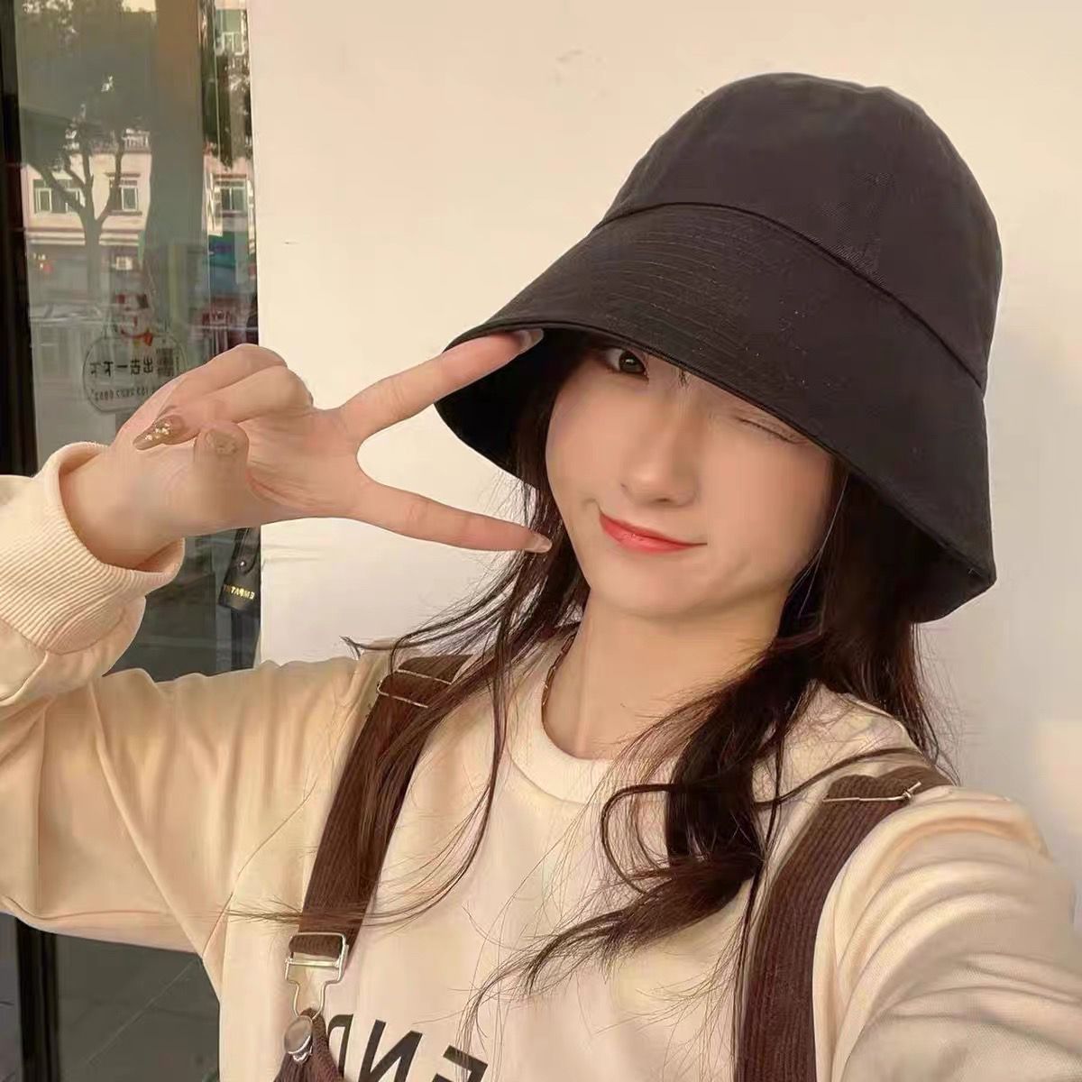 Hat women's new all-match student Korean version ins Japanese fisherman hat plain sunscreen sunshade bucket hat trendy spring and summer