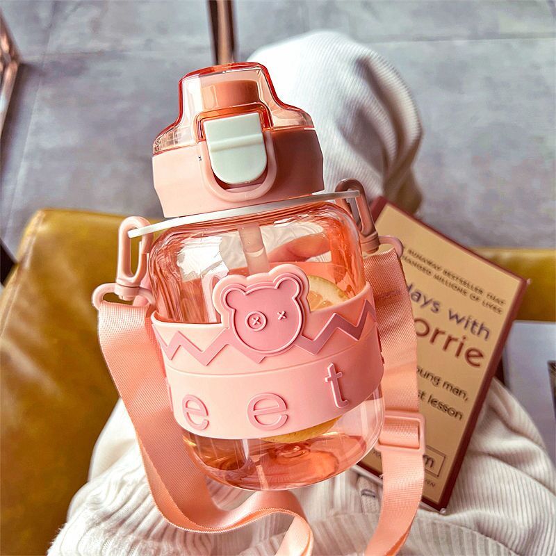 Children's water cup summer cute kindergarten plastic straw water cup girl primary school students go to school special big belly cup