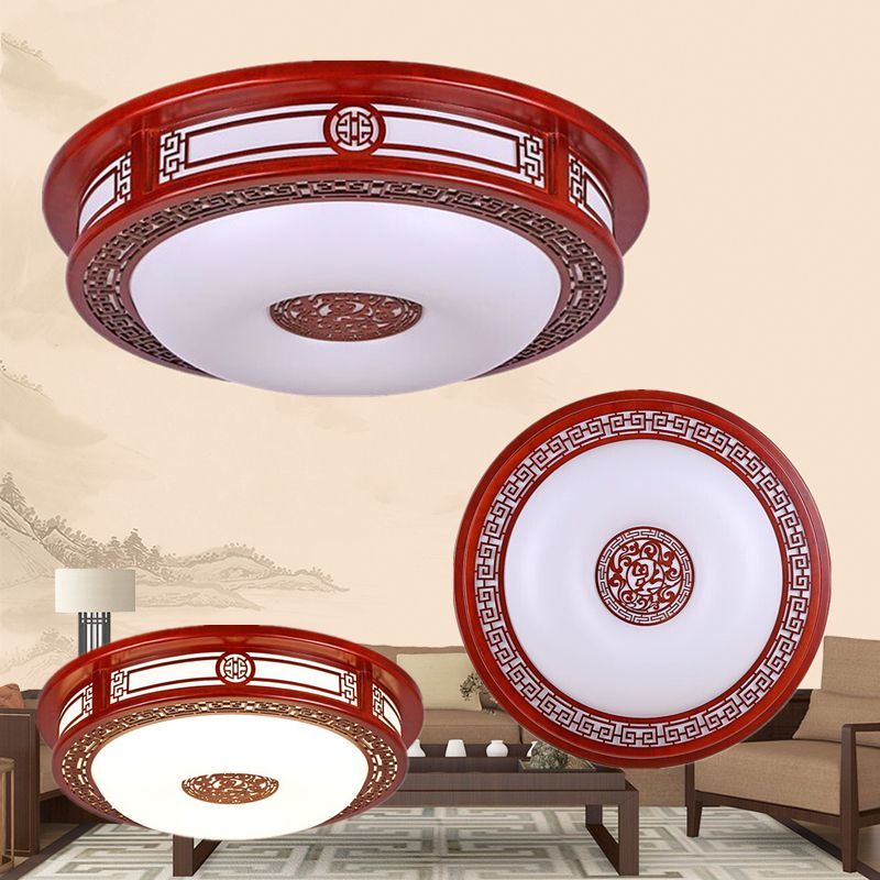 中式圆形客厅大灯中国风仿古橡胶木吸顶灯led实木餐厅卧室灯具