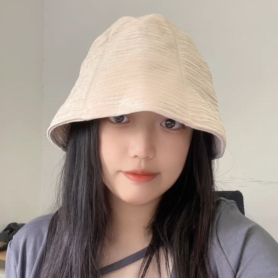 Spring and summer new pleated fisherman hat women's sunshade bucket hat travel sun protection all-match foldable basin hat net red style