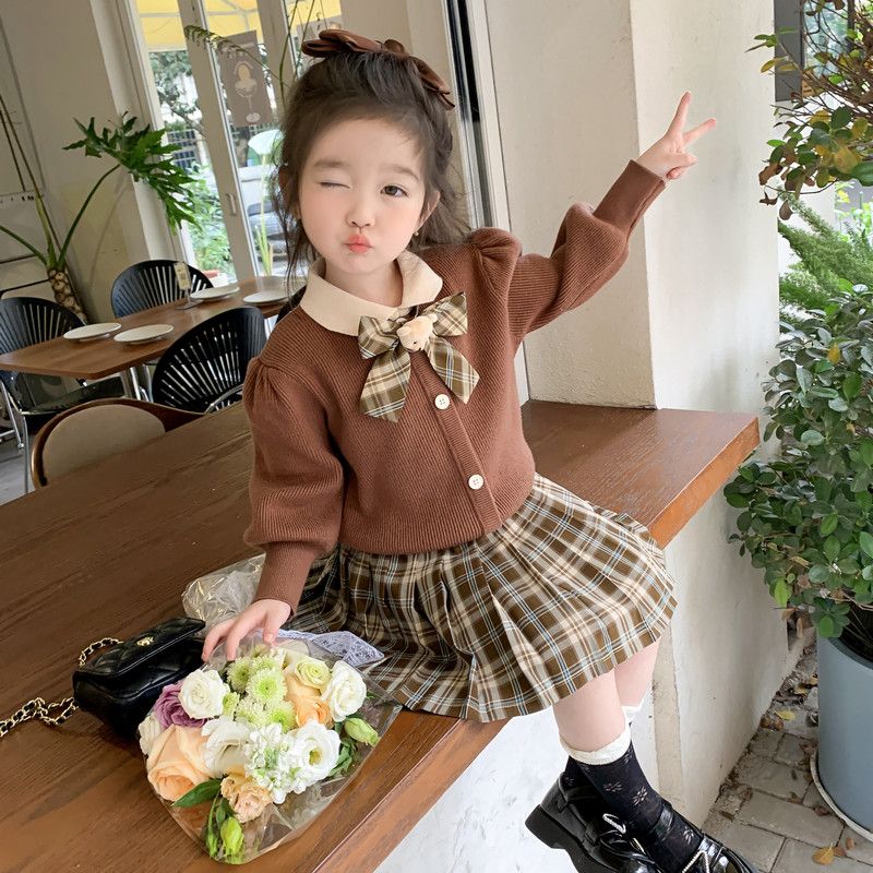 女童套裝2023新款春裝女寶寶公主裙兒童洋氣JK兩件套時髦童裝春秋