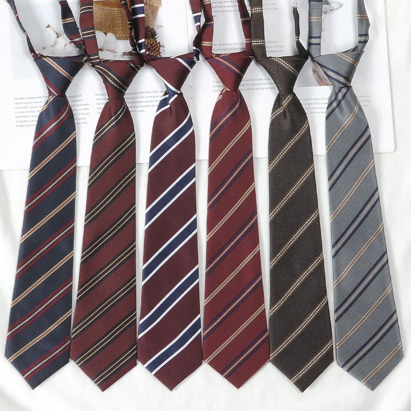 jk tie women's lazy knot-free brown striped Japanese college style decoration burgundy dk shirt men's casual