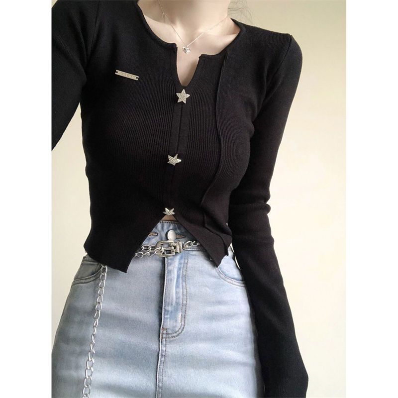 Pure desire hiphop cardigan pure desire knitted sweater women's spring and autumn short section self-cultivation and thin design temperament bottoming shirt tide