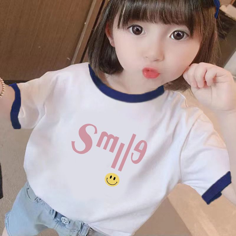 100儿童纯棉t恤男女童短袖2026夏季新款中小童圆领女孩撞色上衣