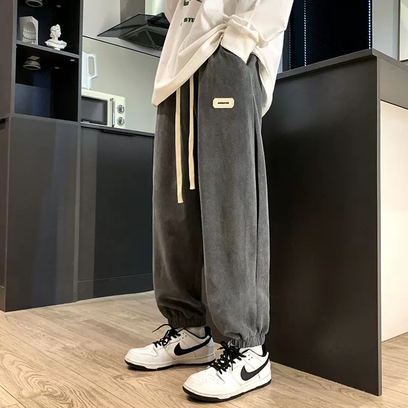Workwear casual trousers men's summer thin loose-fitting trousers wide-leg all-match sports nine-point trousers trendy brand sweatpants