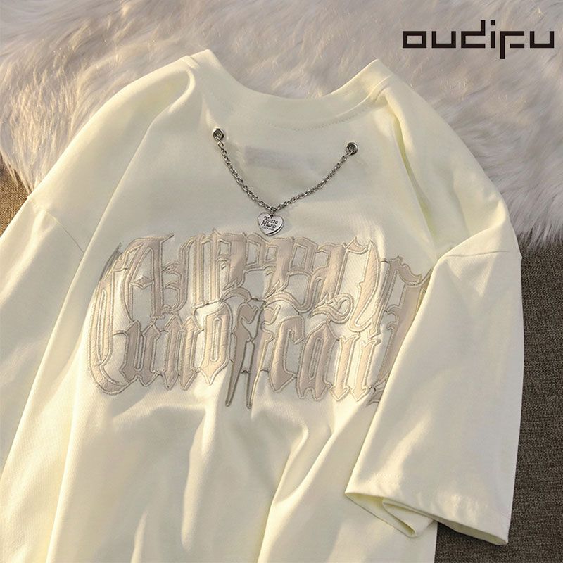 OUDIFU heavy 240G short-sleeved t-shirt women's tide ins summer 2023 new men's and women's same style pure cotton 100% tops