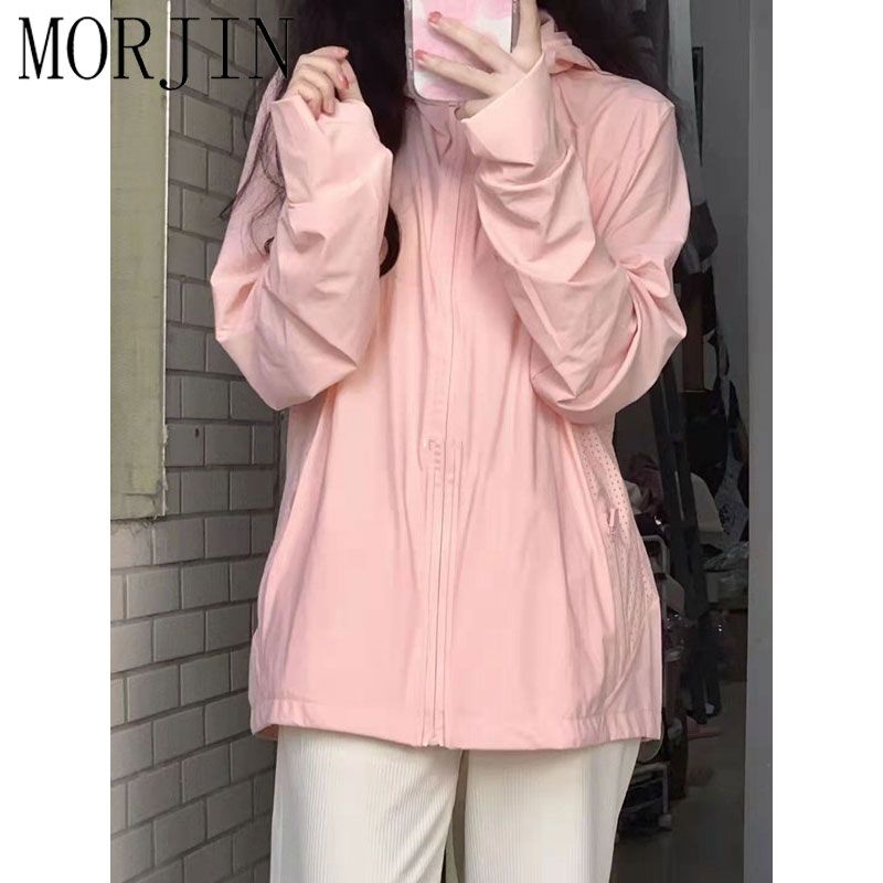 MORJIN pink design sense sun protection clothing cardigan jacket women's summer thin section loose slim mesh hooded top