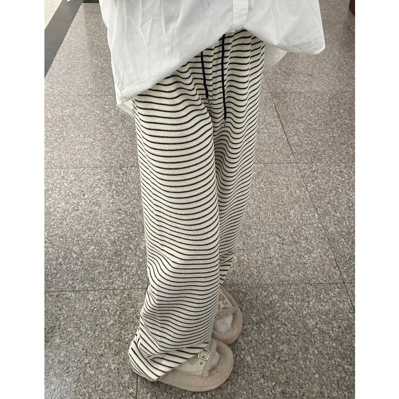 Striped pants high-waist casual wide-leg pants women's spring and summer new loose straight drape design niche pants