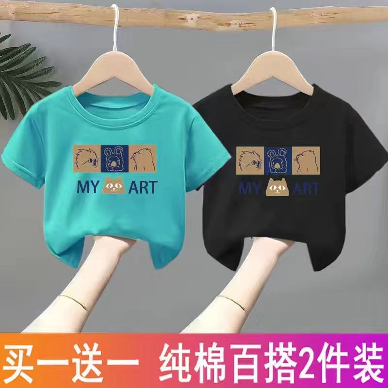  new tops boy's t-shirt short-sleeved girl's summer dress foreign style baby middle and small children's bottoming shirt 100% cotton
